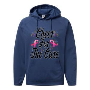 Pink Ribbon Cheer For The Cure Breast Cancer Awareness Funny Gift Performance Fleece Hoodie