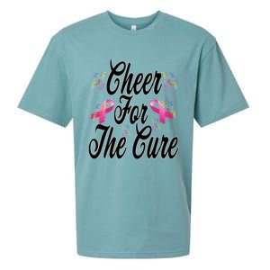 Pink Ribbon Cheer For The Cure Breast Cancer Awareness Funny Gift Sueded Cloud Jersey T-Shirt