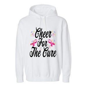 Pink Ribbon Cheer For The Cure Breast Cancer Awareness Funny Gift Garment-Dyed Fleece Hoodie