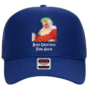 Punk Rock Christmas Santa Punk Rock Gift High Crown Mesh Back Trucker Hat