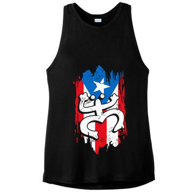 Puerto Rico Coqui Taino Symbol Puerto Rican Flag Frog Retro Ladies PosiCharge Tri-Blend Wicking Tank