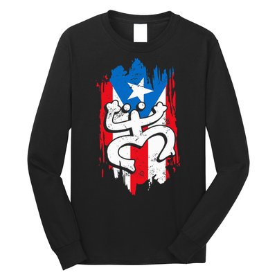 Puerto Rico Coqui Taino Symbol Puerto Rican Flag Frog Retro Long Sleeve Shirt