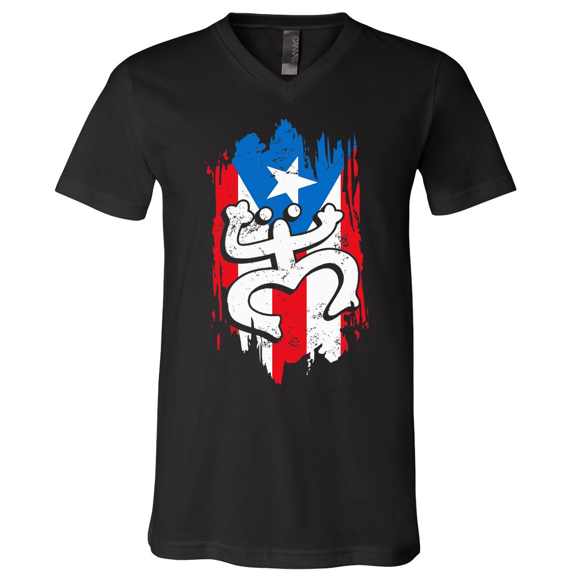 Puerto Rico Coqui Taino Symbol Puerto Rican Flag Frog Retro V-Neck T-Shirt
