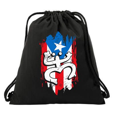 Puerto Rico Coqui Taino Symbol Puerto Rican Flag Frog Retro Drawstring Bag