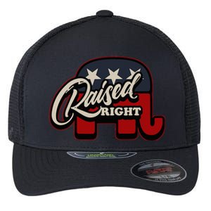 Patriotic Republican Conservative Usa American Raised Right Flexfit Unipanel Trucker Cap