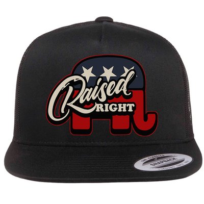 Patriotic Republican Conservative Usa American Raised Right Flat Bill Trucker Hat