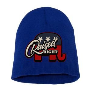 Patriotic Republican Conservative Usa American Raised Right Short Acrylic Beanie