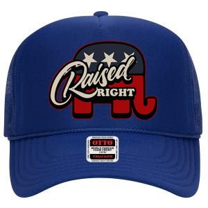 Patriotic Republican Conservative Usa American Raised Right High Crown Mesh Back Trucker Hat