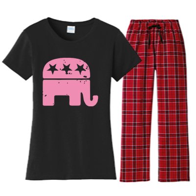 Pink Republican Cute Gop Elephant Christmas Women's Flannel Pajama Set