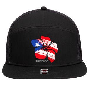 Puerto Rico Culture Roots Amapola Boricua Flag 7 Panel Mesh Trucker Snapback Hat