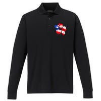 Puerto Rico Culture Roots Amapola Boricua Flag Performance Long Sleeve Polo