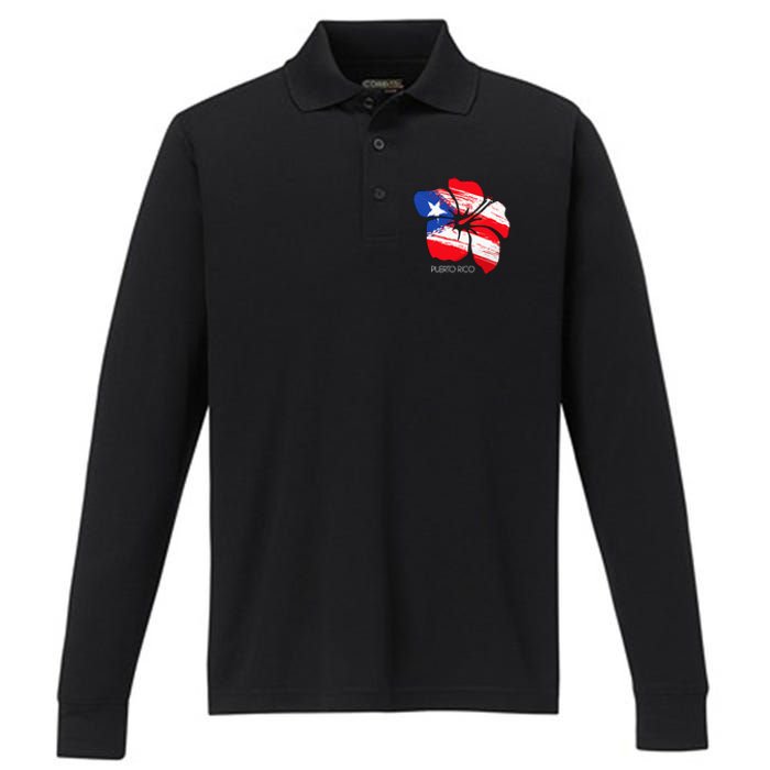 Puerto Rico Culture Roots Amapola Boricua Flag Performance Long Sleeve Polo