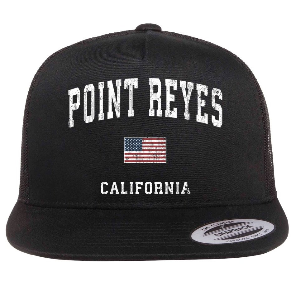 Point Reyes California Ca Vintage American Flag Sports Cute Gift Flat Bill Trucker Hat