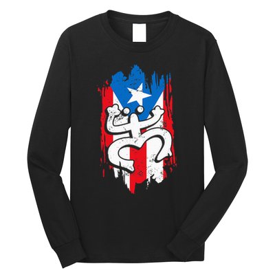 Puerto Rico Coqui Taino Symbol Puerto Rican Flag Frog Retro Long Sleeve Shirt