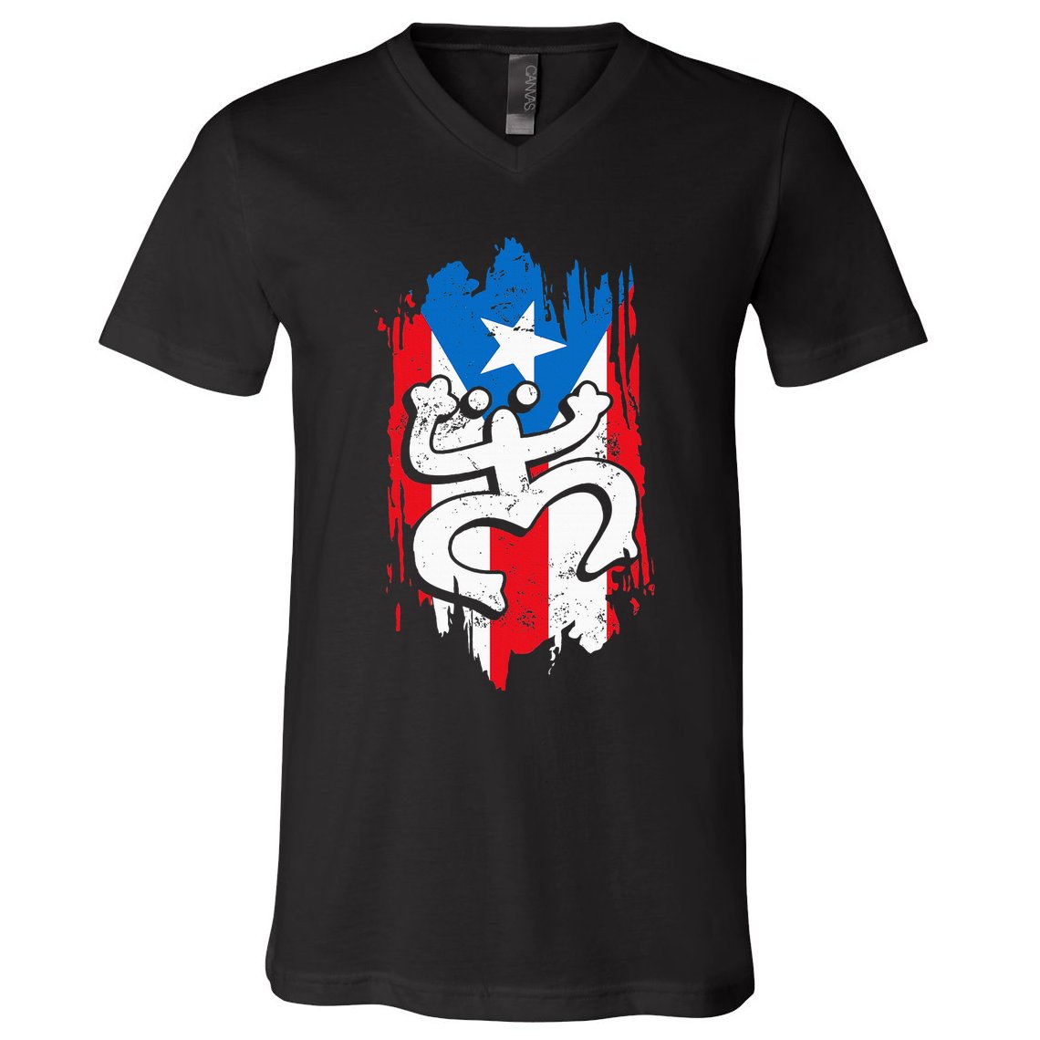Puerto Rico Coqui Taino Symbol Puerto Rican Flag Frog Retro V-Neck T-Shirt