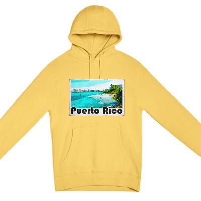 Puerto Rico Caribbean Retro Poster Premium Pullover Hoodie