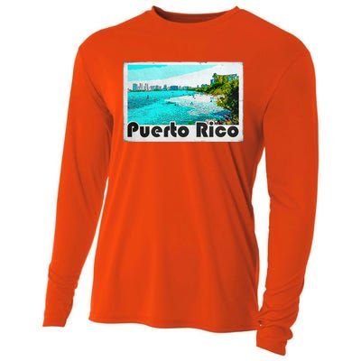 Puerto Rico Caribbean Retro Poster Cooling Performance Long Sleeve Crew