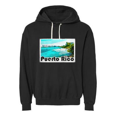Puerto Rico Caribbean Retro Poster Garment-Dyed Fleece Hoodie