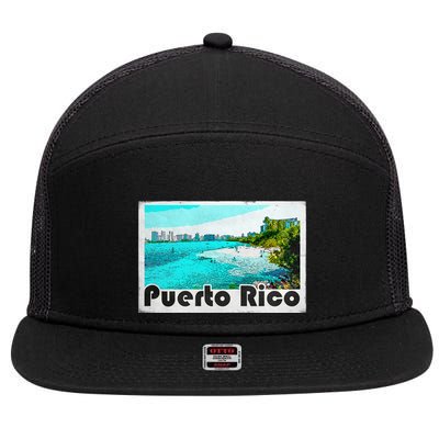 Puerto Rico Caribbean Retro Poster 7 Panel Mesh Trucker Snapback Hat