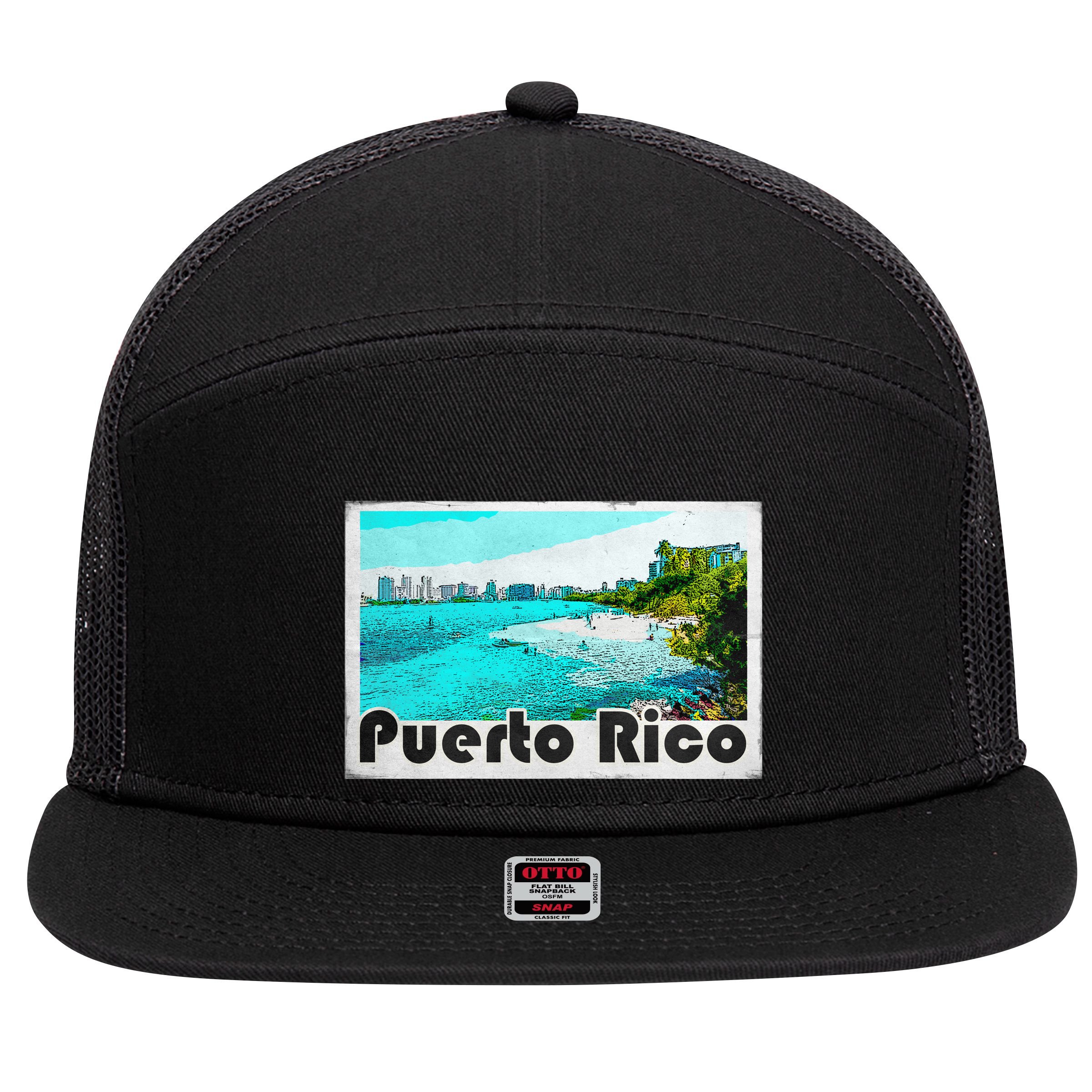 Puerto Rico Caribbean Retro Poster 7 Panel Mesh Trucker Snapback Hat