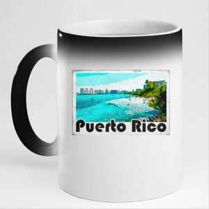 Puerto Rico Caribbean Retro Poster 11oz Black Color Changing Mug