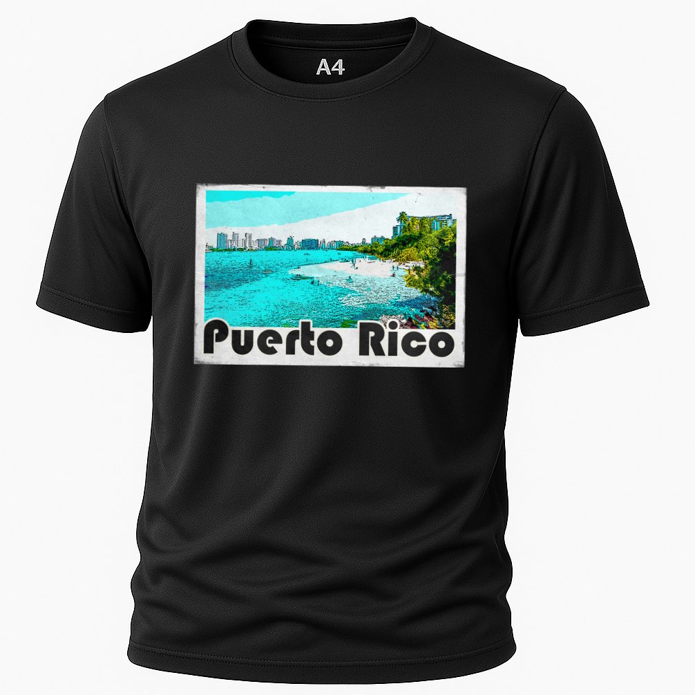 Puerto Rico Caribbean Retro Poster Cooling Performance Crew T-Shirt