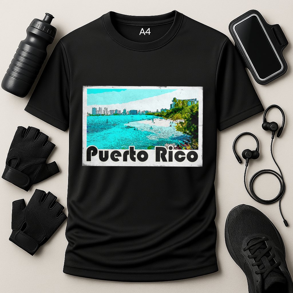 Puerto Rico Caribbean Retro Poster Cooling Performance Crew T-Shirt