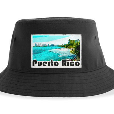 Puerto Rico Caribbean Retro Poster Sustainable Bucket Hat