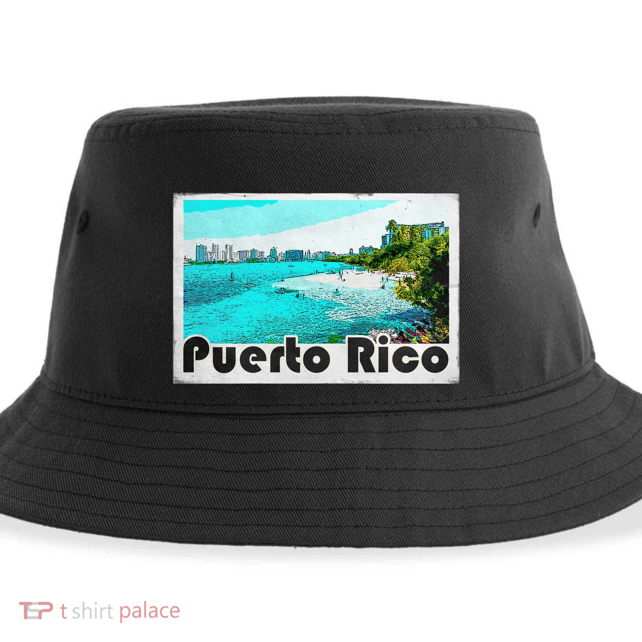 Puerto Rico Caribbean Retro Poster Sustainable Bucket Hat