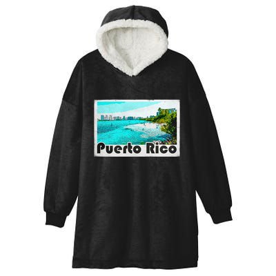 Puerto Rico Caribbean Retro Poster Hooded Wearable Blanket