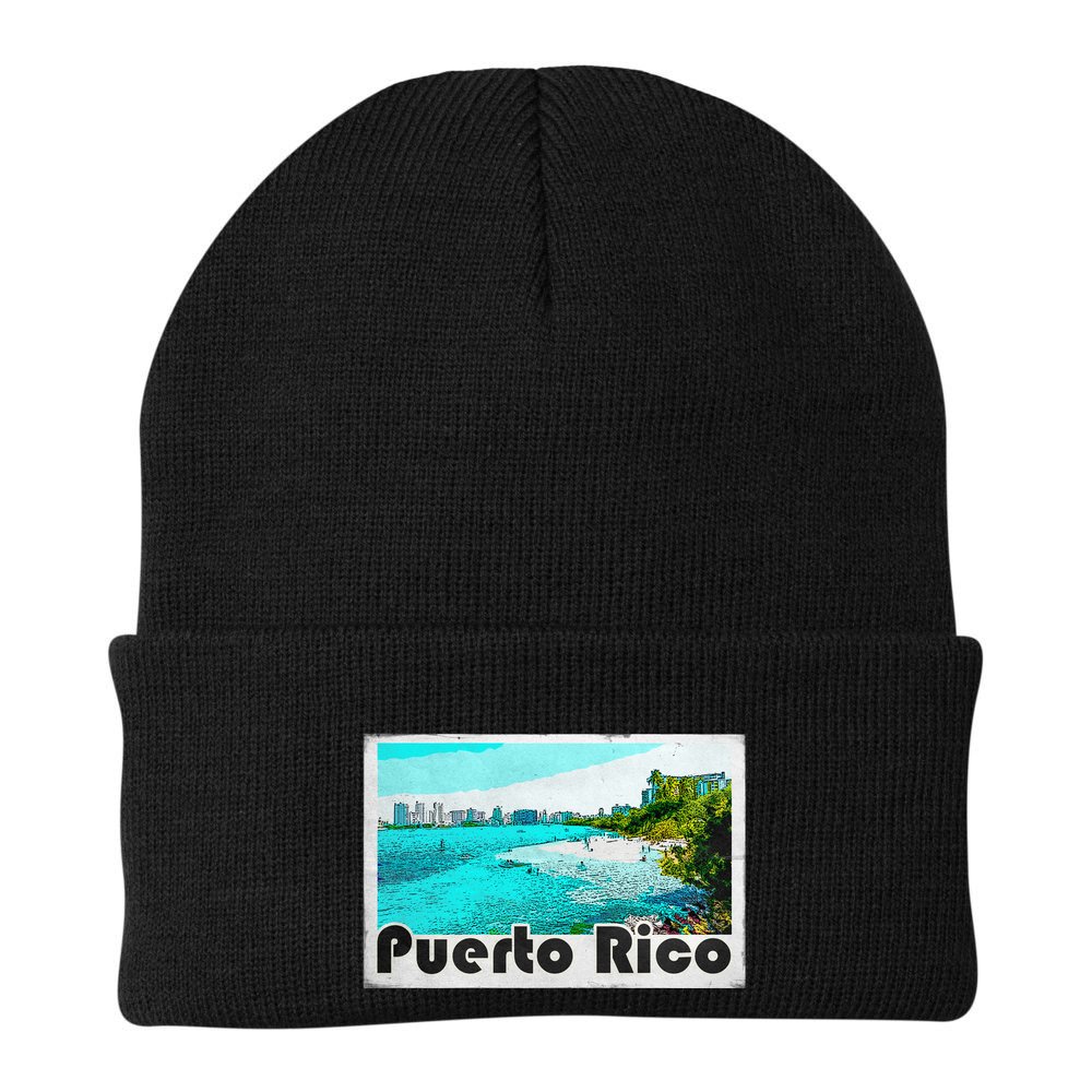 Puerto Rico Caribbean Retro Poster Beanie