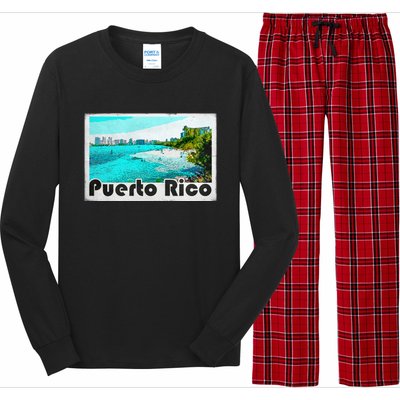 Puerto Rico Caribbean Retro Poster Long Sleeve Pajama Set