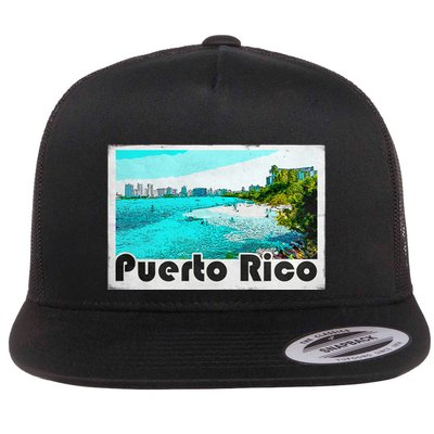Puerto Rico Caribbean Retro Poster Flatbill Hat