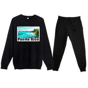 Puerto Rico Caribbean Retro Poster Premium Crewneck Sweatsuit Set