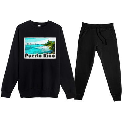 Puerto Rico Caribbean Retro Poster Premium Crewneck Sweatsuit Set