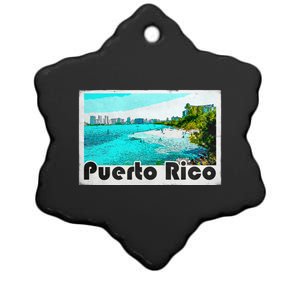 Puerto Rico Caribbean Retro Poster Ceramic Star Ornament