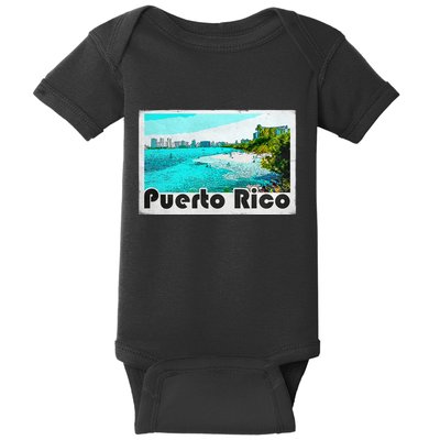 Puerto Rico Caribbean Retro Poster Baby Bodysuit