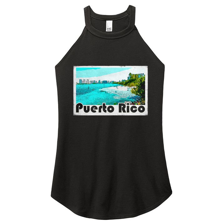 Puerto Rico Caribbean Retro Poster Women's Perfect Tri Rocker Tank