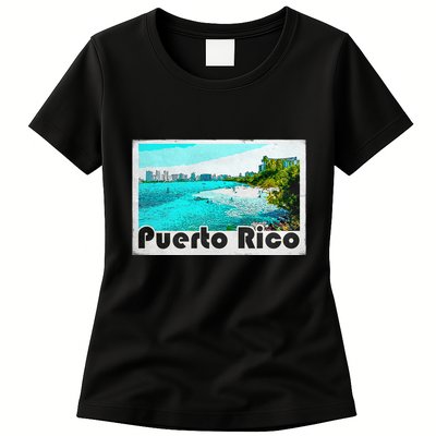Puerto Rico Caribbean Retro Poster Womens T-Shirt