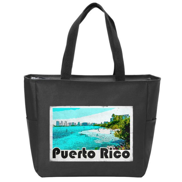 Puerto Rico Caribbean Retro Poster Zip Tote Bag
