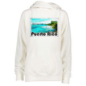 Puerto Rico Caribbean Retro Poster Womens Funnel Neck Pullover Hood