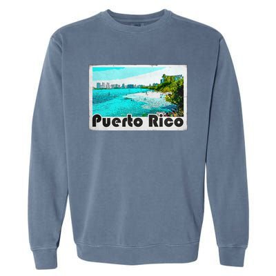 Puerto Rico Caribbean Retro Poster Garment-Dyed Sweatshirt