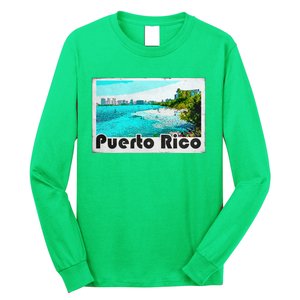 Puerto Rico Caribbean Retro Poster Long Sleeve Shirt