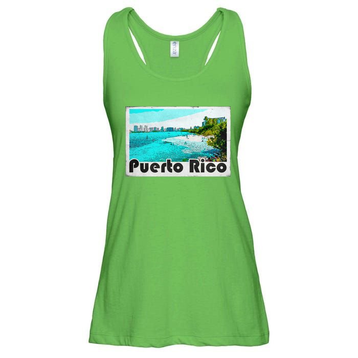 Puerto Rico Caribbean Retro Poster Ladies Essential Flowy Tank