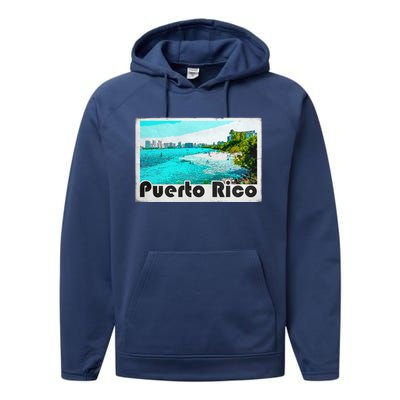 Puerto Rico Caribbean Retro Poster Performance Fleece Hoodie