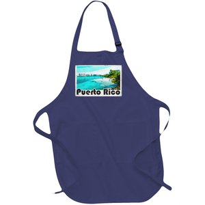 Puerto Rico Caribbean Retro Poster Full-Length Apron With Pockets