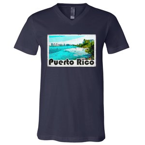 Puerto Rico Caribbean Retro Poster V-Neck T-Shirt