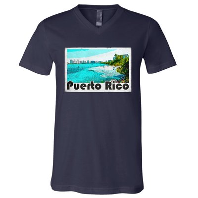 Puerto Rico Caribbean Retro Poster V-Neck T-Shirt