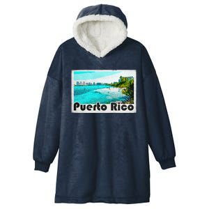 Puerto Rico Caribbean Retro Poster Hooded Wearable Blanket