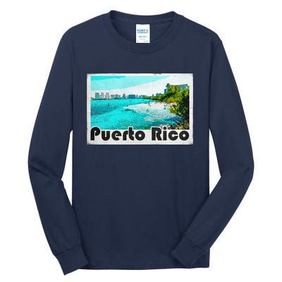 Puerto Rico Caribbean Retro Poster Tall Long Sleeve T-Shirt